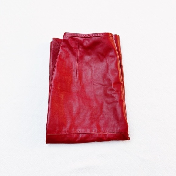 Douglas Hannant Red Leather Skirt Back Split Size 10 - Picture 5 of 7